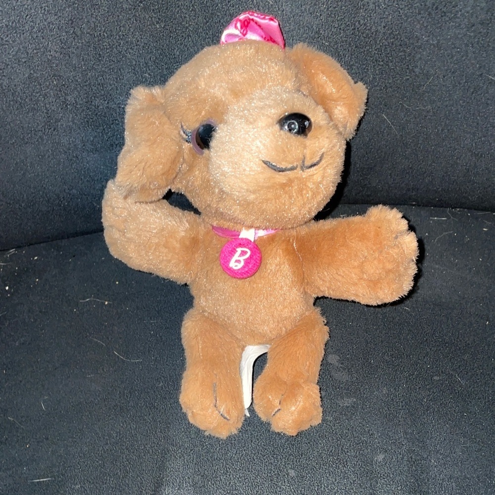 Barbie Brown Plush Dog with Pink Bow